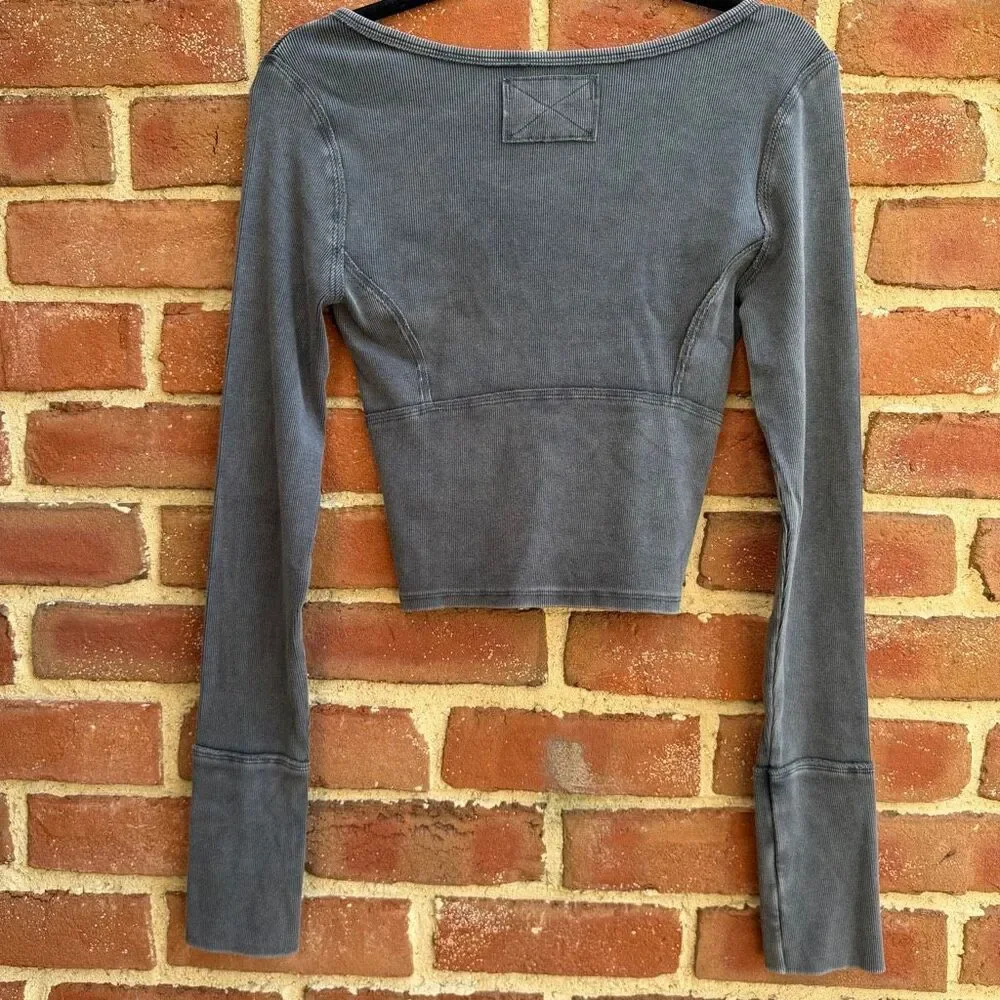 Free People We The Free Women's Lightning Long Sleeve Tee washed black L NEW